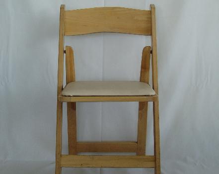 Natural Wood Folding Chair With Beige Padded Seat