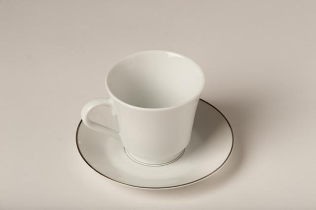 White With Silver Trim Cup and Saucer - China