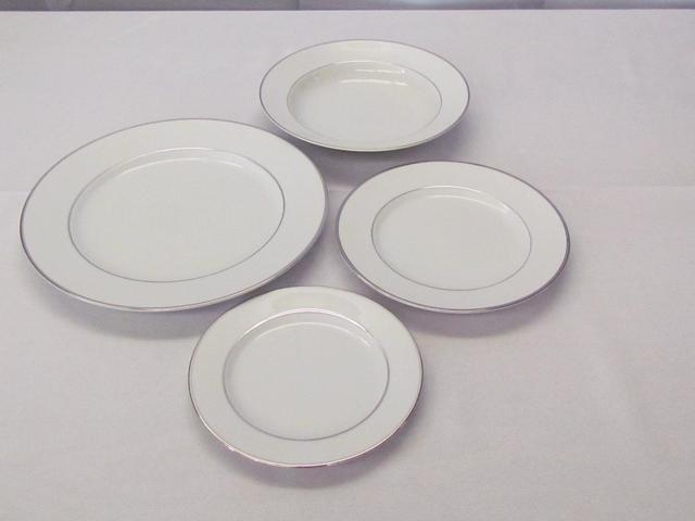 White With Silver Trim Dinner Plate 10” - China