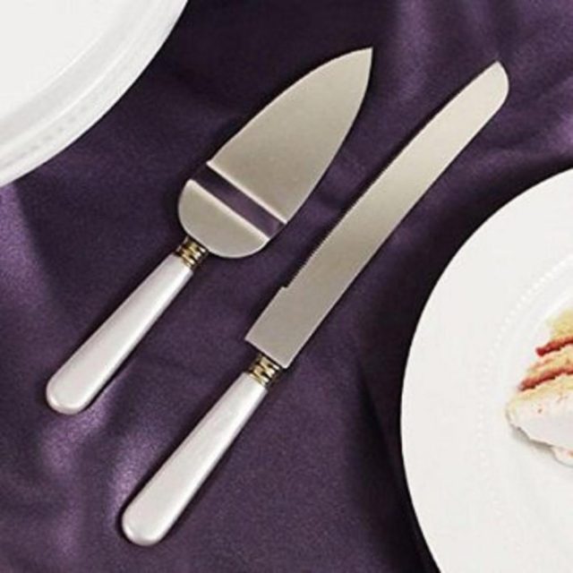 Bridal Cake Knife And Serve, Silver, or Pearl